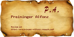 Preininger Alfonz névjegykártya